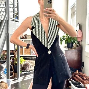 Vintage Lillie Rubin Black Halter Top with Striped Collar and crystals